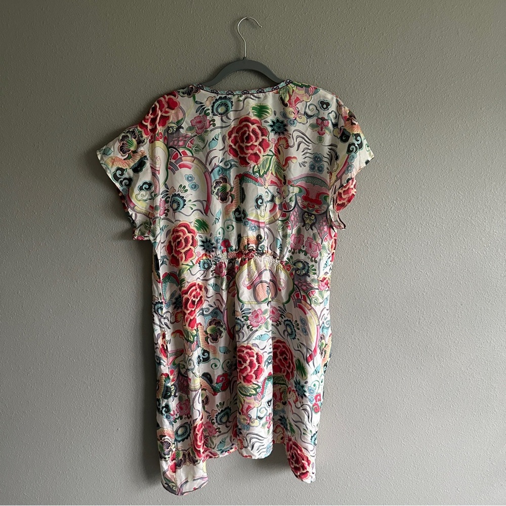 Johnny Was Floral White Kaftan with Red, Pink & Green Accents - Picture 6 of 9